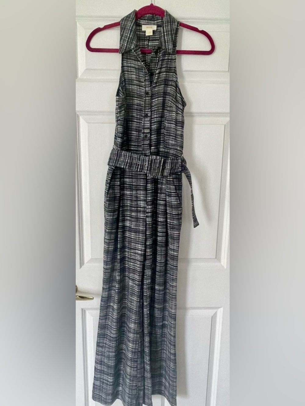 Maeve Black & Gray Plaid Wide-Leg Jumpsuit